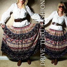 Vtg 80 Southwestern ETHNIC INDIAN hippie gypsy TRIBAL drape Festival MAXI SKIRT