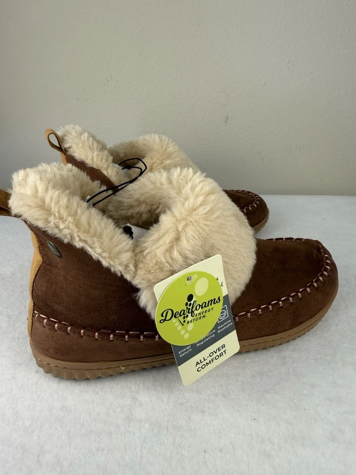 Dearfoams женщин мокасины тапочки коричневый искусственного меха с подкладкой размер 8 новый с Ярлыками уютный зимний - Изображение 2 из 4