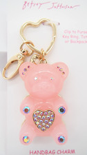Betsey Johnson Gold Jewel Gem Pink Large Gummy Bear Keychain Handbag Charm