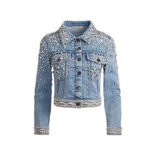 Alice Olivia NWT Embellished Nelson Denim Jacket in Size Large MSRP 895