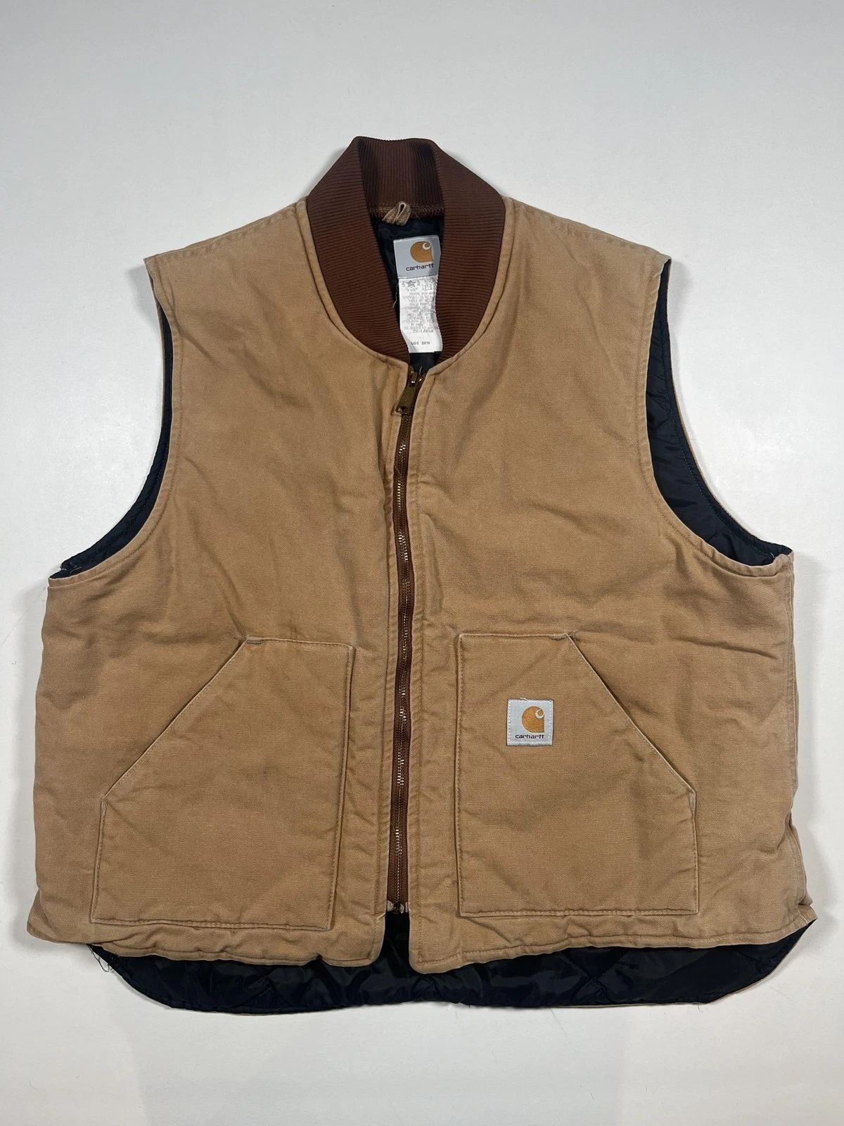 Vintage Carhartt Vest Mens 2XL Brown Quilted Insulated Zip Lined Workwear USA
