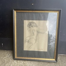 French Vintage pencil drawing in black frame