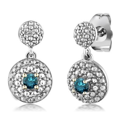 Blue Diamond and Diamond Dangle Earrings For Women (0.21 Cttw, Gemstone April