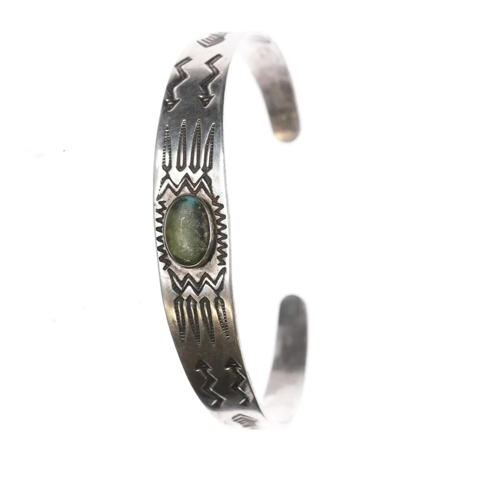 6.375" 30's-40's Fred Harvey sterling and turquoise cuff bracelet - Image 2 of 4