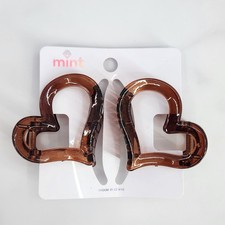 2 Heart Shaped Hair Claw Clips - Open middle Brown Hair Accessories 