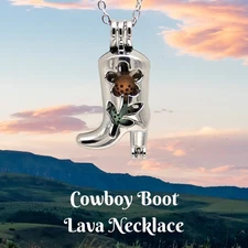 Cowboy Boot necklace with lava stones - country western flower diffuser pendant