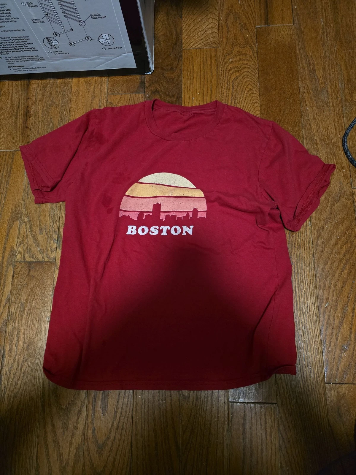 Boston Skyline T-Shirt Red Sunset Cityscape Graphic Tee