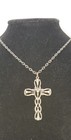 Vintage Italy Resurrection Lily Flowers  Cross Pendant Necklace Silver Signed — photo 1