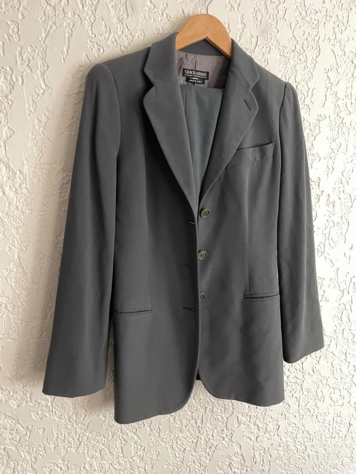 🔥 GIORGIO ARMANI® Rare 90s Drapey Iconic Skirt Suit "PEWTER GREIGE" 44 S XS - Image 3 of 4