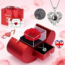 Eternal Preserved Real Rose Gift Box With Necklace Mother's Day Gifts for her UK