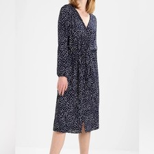 Gap Navy Blue Ditsy Floral Long Sleeve Midi Shirt Dress Women's Size Small Tall