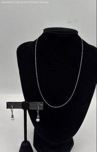 925 Sterling Silver Necklace & Earrings w/Turquoise 2.67g