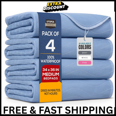 Washable Underpads 34'' X 36'' Pack of 4 Waterproof Reusable Heavy Absorb Bed Pads