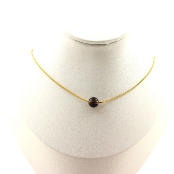 Mineralien Und Edelsteine. Halskette 1 Perle Rauchquarz 8 Mm. Kette Aus Stahl-image