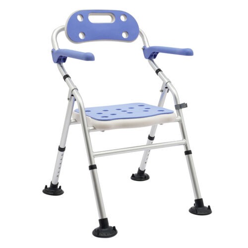 Siège de bain réglable hauteur avec dossier et bras chaise de douche pliable banc 330lbs - Photo 6 sur 15