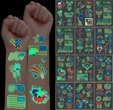 Luminous 4th of July Temporary Tattoos, 80Pcs Fourth of July American National F