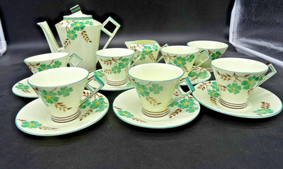 Seltenes handbemaltes Foley Art Deco Kaffeeservice