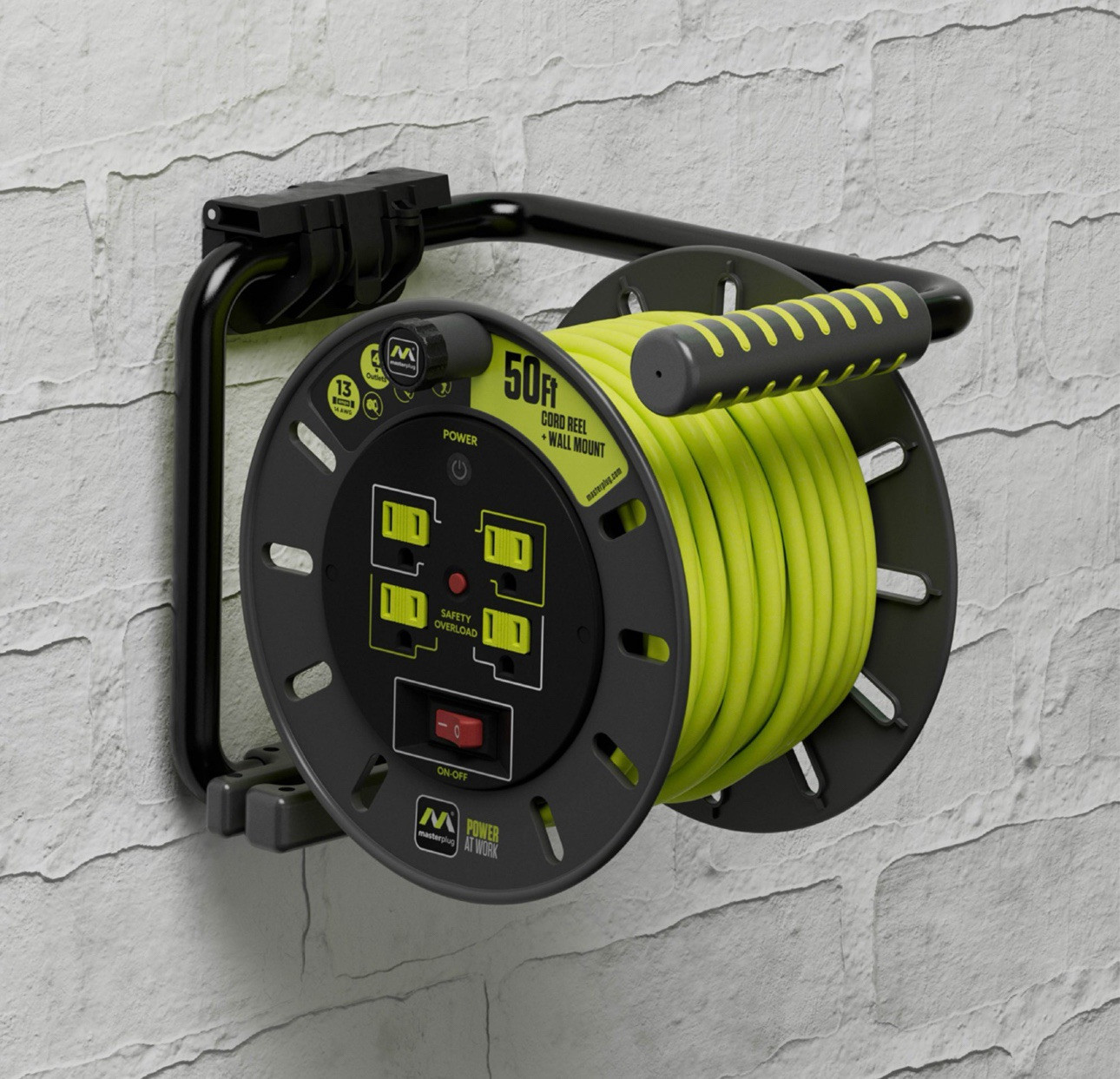 Masterplug 50ft 4 Socket Extension Cord Reel With Wall Mount 13A