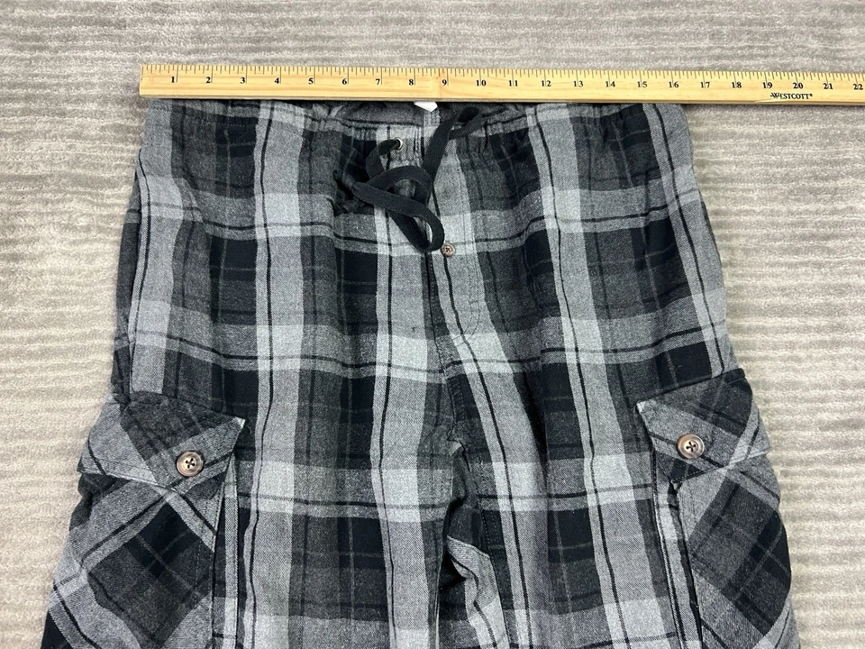 Duluth Pajama Pants Mens Medium Black Plaid Cargo 100% Cotton Drawstring - Image 4 of 4
