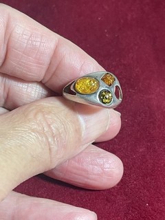 Très Jolie Bague En Argent Massif Et Ambre Taille 56/57