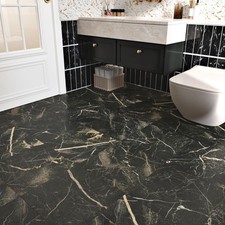 Marble Black Vinyl Flooring Tiles Peel and Stick Floor Tile 12''x12'' Self Ad...