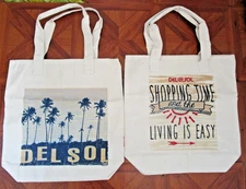 2- DEL SOL Canvas Market Travel Tote Bag Changes Color in the Sun Unisex NWOT