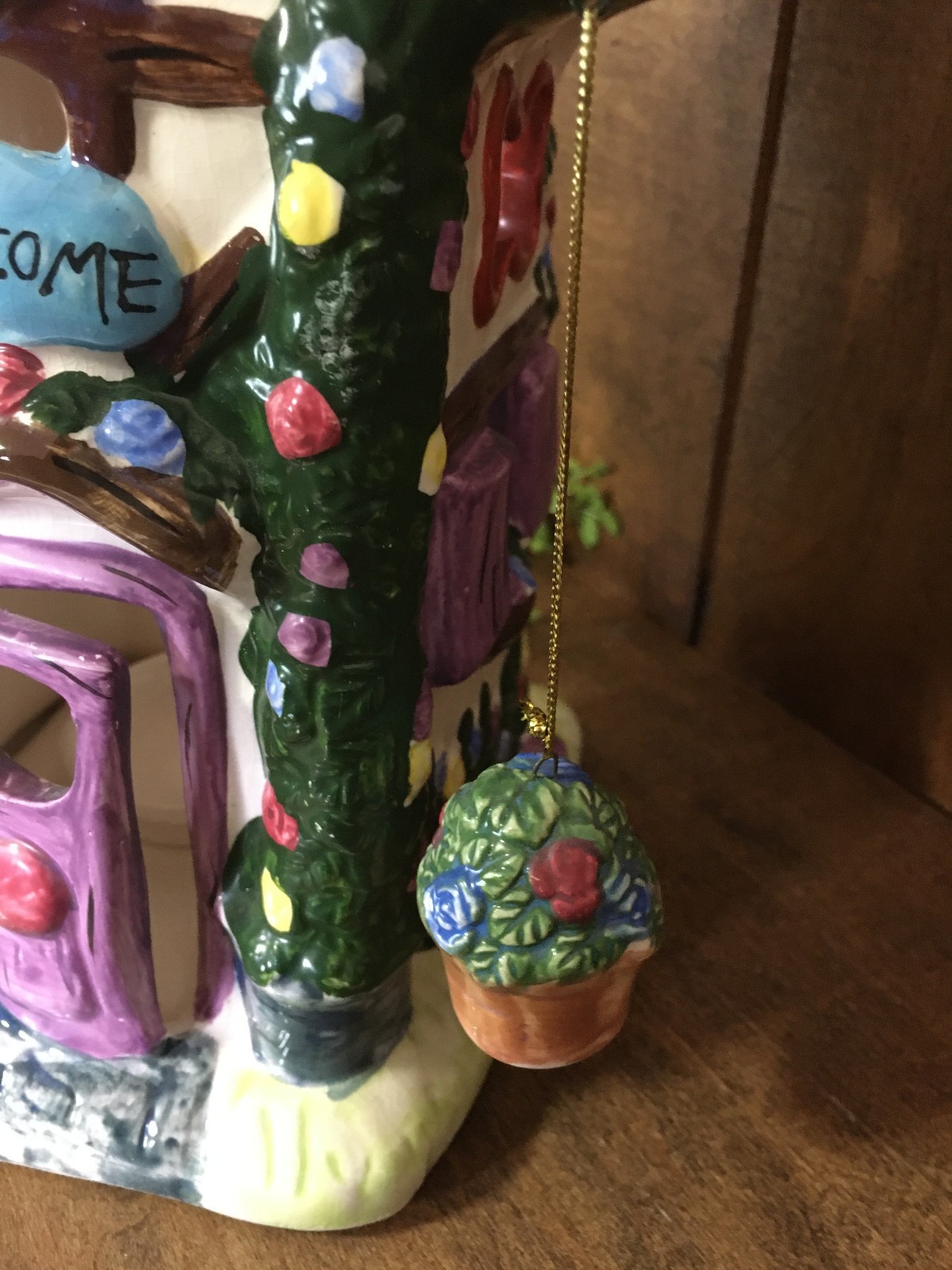 Imperfect Ceramic Cottage Tea Light Candle Holder Welcome Ornate 10.5" Tall Vtg.