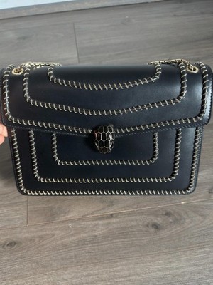 Bvlgari Serpenti Chain Shoulder Bag Black Leather