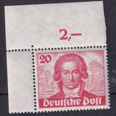 20 Pf  Goethe Mi 62 ** Ecke 1 Zähnung C Luxus!