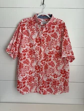 Crown & Ivy Men's Red White Floral Short Sleeve Button Up Shirt Size 2X Resort