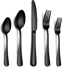 20-Pc Black Stainless Steel Silverware Set for 4, Forks, Knives & Spoons, Mirror