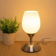 Small Touch Lamp for Bedroom Nightstand, 3-Way Dimmable Bedside Lamps Opal Gl...