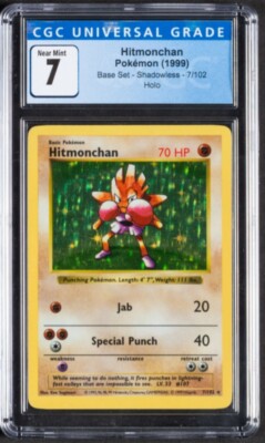 1999 Pokemon Base Set Shadowless #7 Hitmonchan - Holo CGC 7 NM PSA