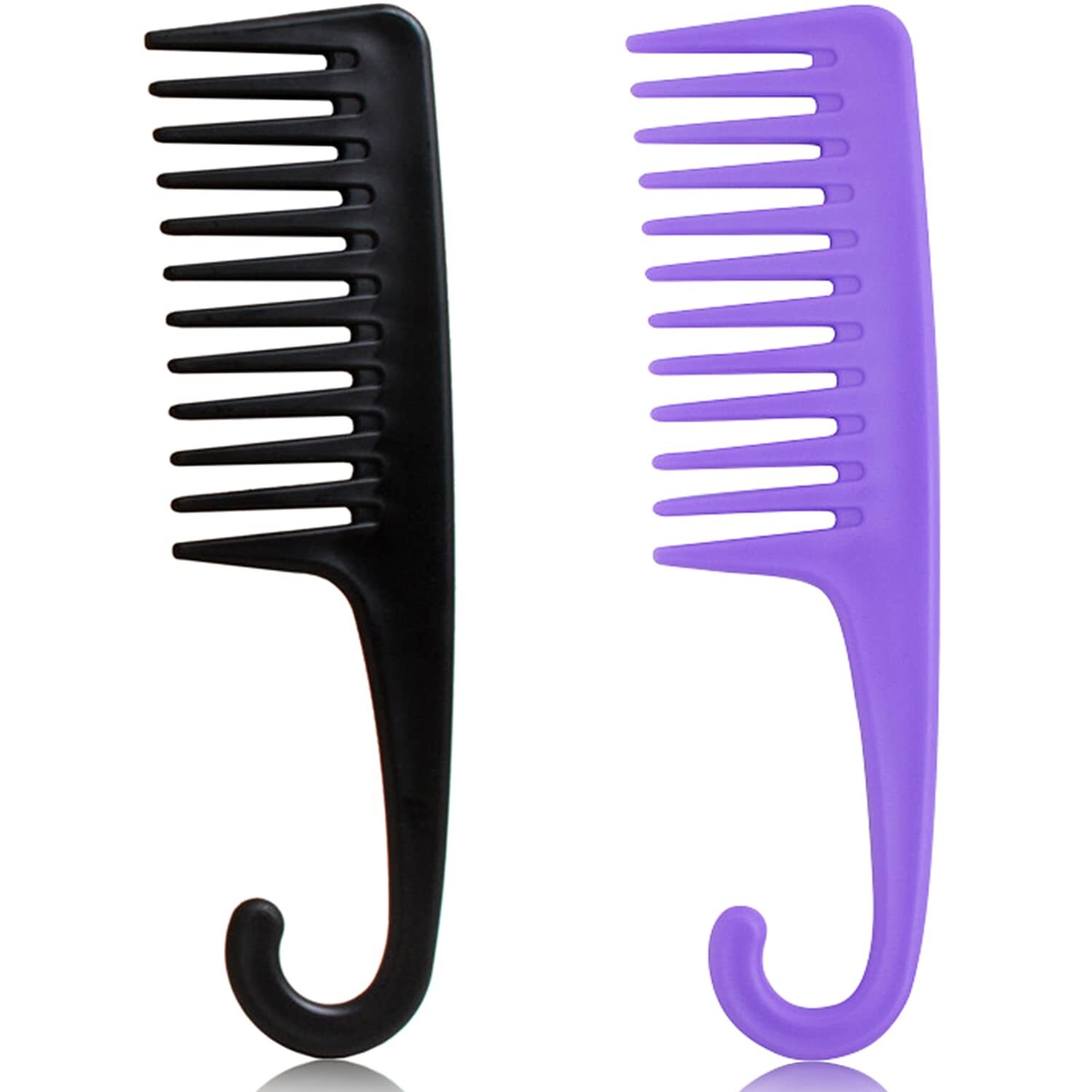 2PCS Large Wide Tooth Comb, Shower Combs with Hook for Wet Curly Hair, Premium B