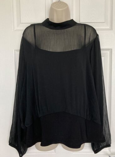 BNWT Next Womens Black Chiffon Long Sleeve Top & Camisole 2 Piece Set Size 24 - Picture 1 of 3