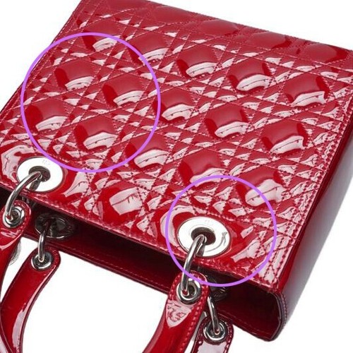 Christian Dior Red Patent Lady Dior Silver Medium Tote Bag - Picture 7 of 15
