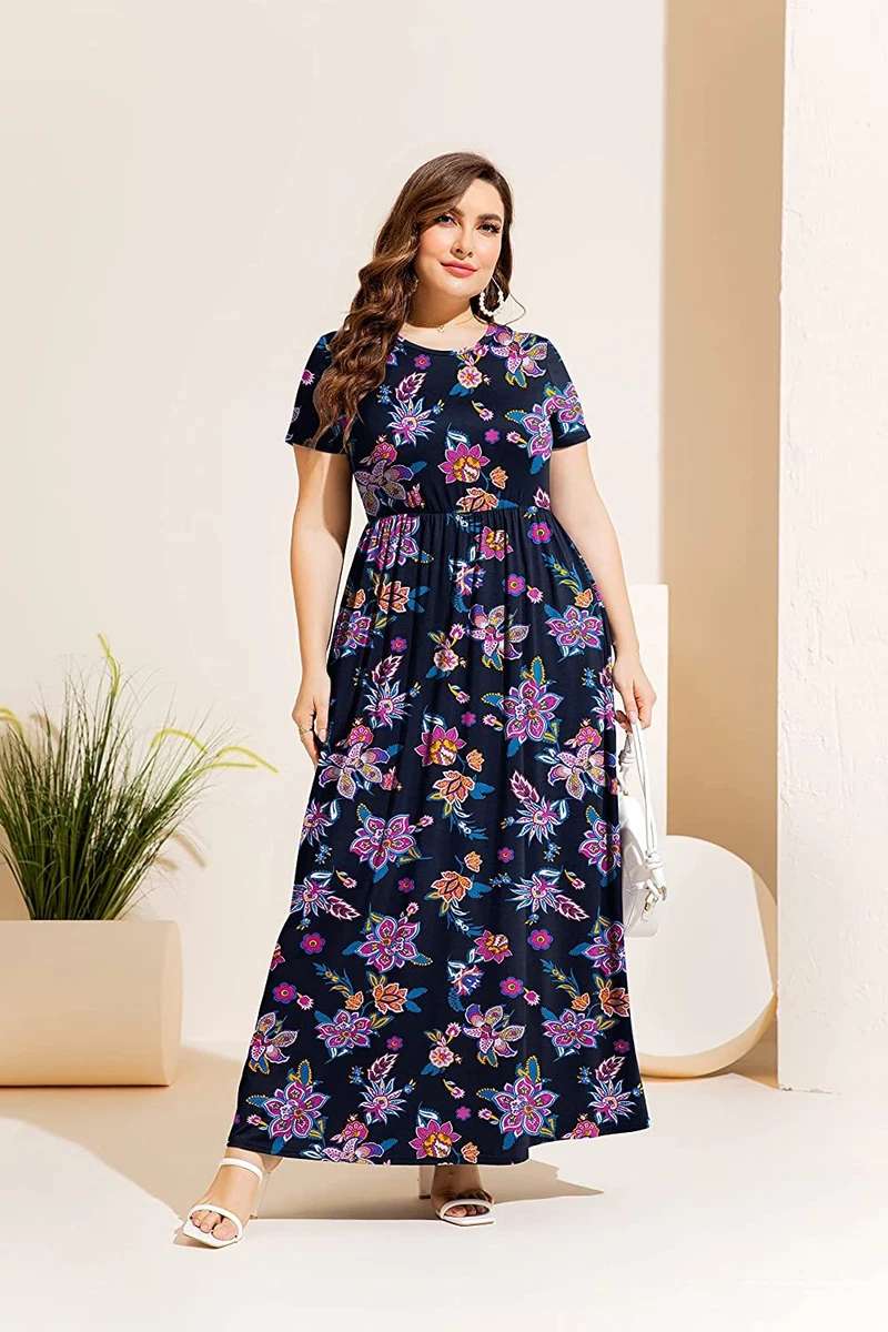 Plus size floral maxi dress with sleeves clearance