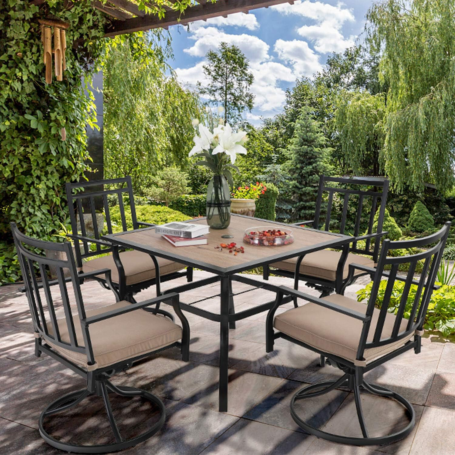 Swivel Chairs Set of 2 Patio Dining Chair High Back Armchair with Padded Cushion