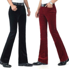 Men's Stretch Corduroy Flared Trousers Pants Fitted Bell Bottom Vintage Leisure