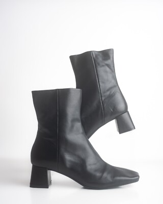Zara Womens Ankle Boots Black Leather Heeled EU 40 US Side
