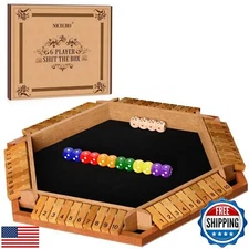 Nicecho 2-6 Players Shut The Box Dice Game, Wooden Board Table Math Game with
