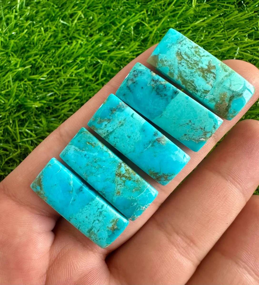⚠Ｍ⚠№15■MojaveCopperTurquoise Natural Blue Mohave Turquoise 12x30MM Rectangle cabochon 5Pcs Lot