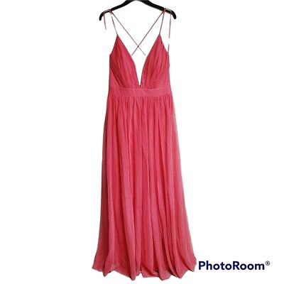 Emerald Sundae Melon Pink Deep V-neck Cross Back Strap Dress Front