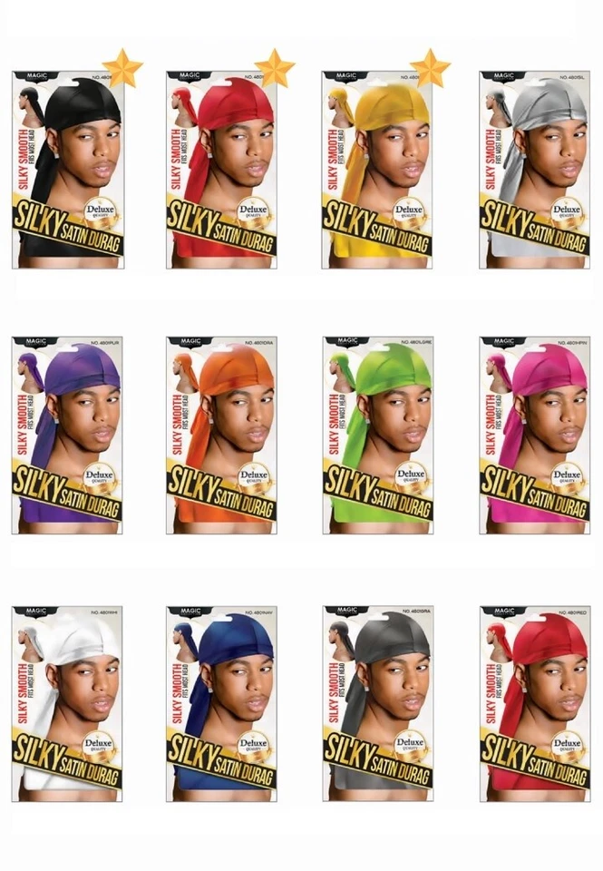 MAGIC COLLECTION MEN'S SILKY SATIN DELUX DURAG -4801-ALL COLOURS-FAST UK POST
