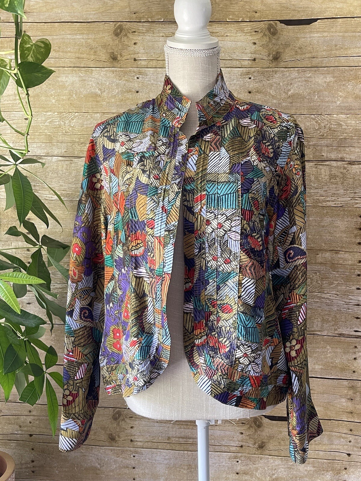 Chicos 2 Silk Jacket Womens Patchwork Floral Open… - image 1