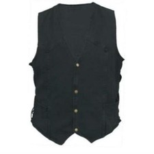 Mens Black Denim Side Laced Motorcycle Jacket