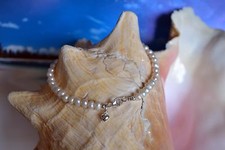 White Freshwater Pearl and .925 Sterling Silver 6 Inch Bracelet with Heart Charm
