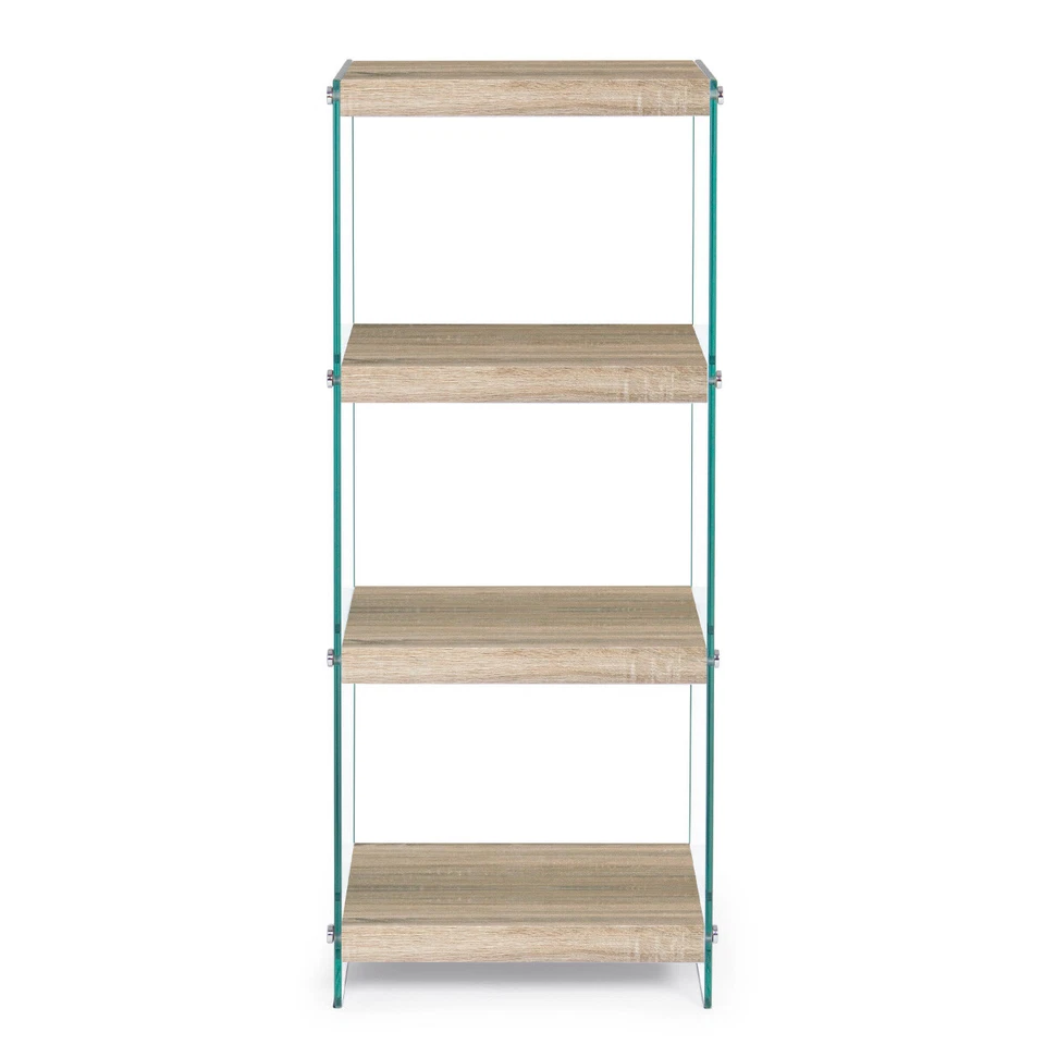 LIBRERIA 4 RIPIANI KENYA 40X30X100 STUDIO DESIGN SOGGIORNO VETRO E LEGNO CHIARO - Immagine 2 di 2