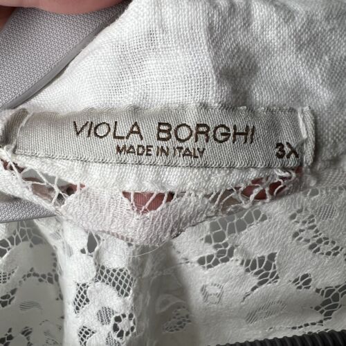Viola Borghi Tunic Top Womens 3X White Linen Lace High Low Lagenlook Oversized - Picture 2 of 10