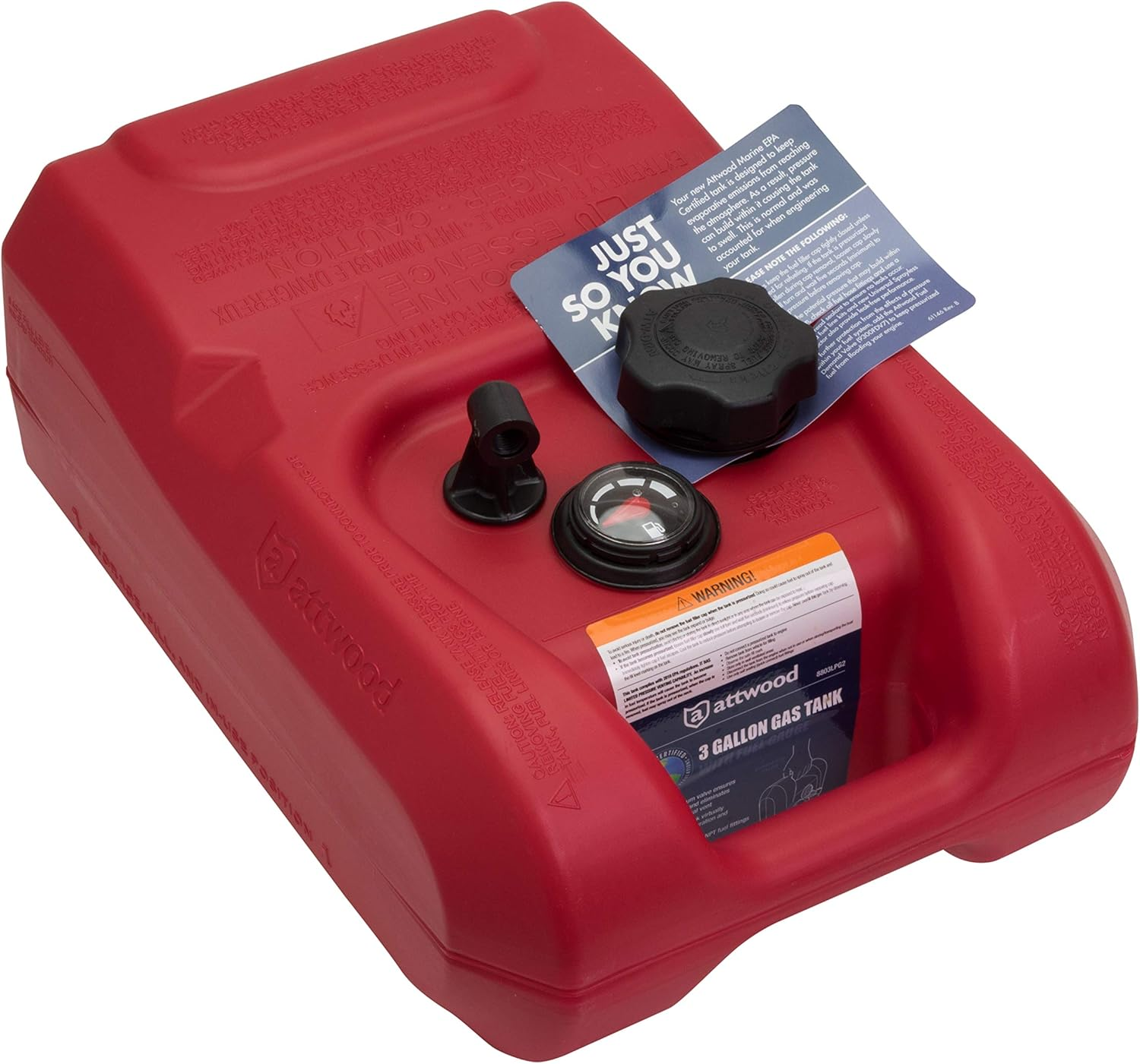8803LPG2S EPA and CARB Certified Portable Boat Gas Tank with Gauge, 3 Gallon Cap